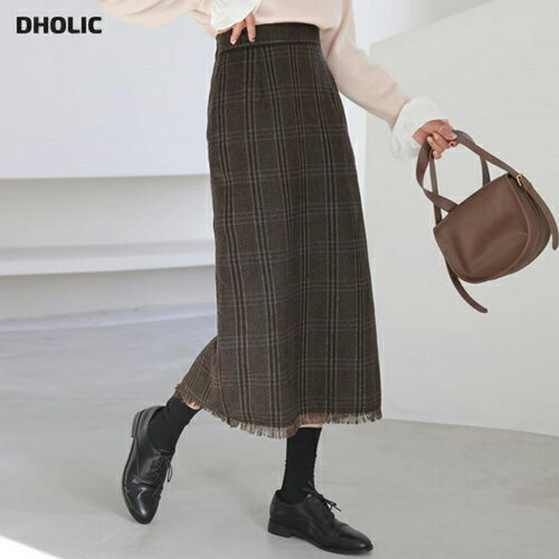 【只今10%OFF】フリンジチェックスカート・全2色・t64608 レディース 【sk】【韓国 ファッション ボトムス スカート ロング Aライン フレア タータンチェック ビンテージ レトロ カジュアル 秋 冬】