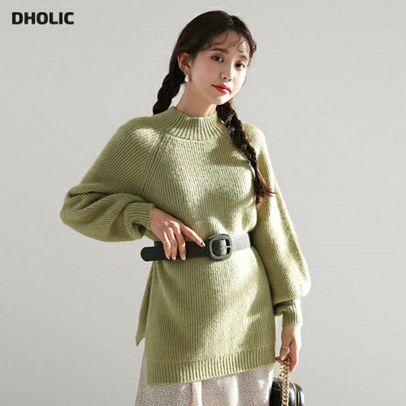 【只今10%OFF】ラグランパフニット・全4色・b64621 レディース 【tops】【韓国 ファッション トップス ニット モックネック ハーフネック 長袖 パフスリーブ ぼわん袖 ボリューム袖 ロング リブニット 体型カバー 無地 カジュアル 秋 冬】