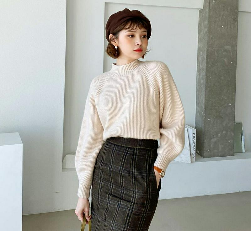【只今10%OFF】ラグランパフニット・全4色・b64621 レディース 【tops】【韓国 ファッション トップス ニット モックネック ハーフネック 長袖 パフスリーブ ぼわん袖 ボリューム袖 ロング リブニット 体型カバー 無地 カジュアル 秋 冬】