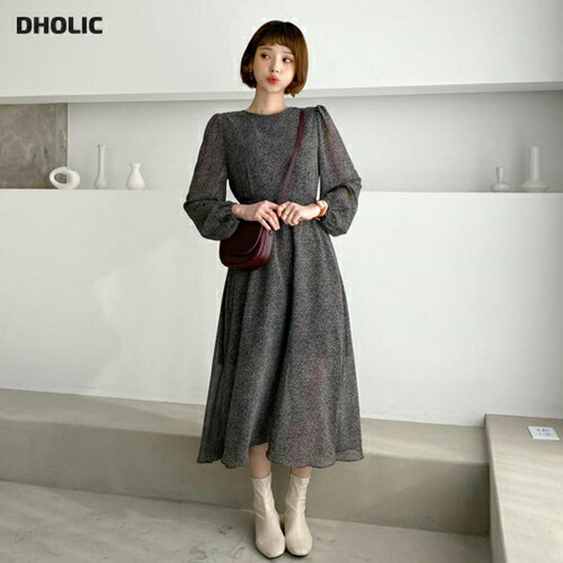 【只今10%OFF】シフォンレオパードワンピース・全2色・t64635 レディース 【ops】【韓国 ファッション ワンピース ロング フレア Aライン ラウンドネック 長袖 パフスリーブ ぼわん袖 ボリューム袖 シアー 揺れる 揺れ感 パターン 柄 ヒョウ柄 アニマル柄 カジュアル 秋 冬】