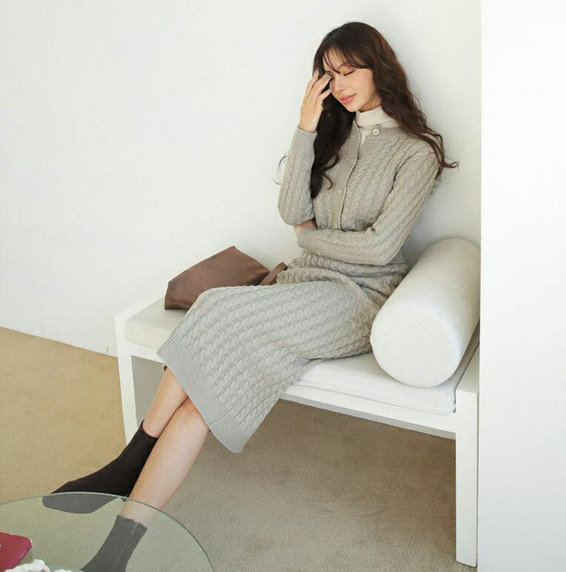 【只今10%OFF】ツイストカーディガン&スカートSET・全2色・b65686 レディース 【ops】【セットアップ setup カーディガン 羽織物 長袖 カーデ ツイスト スカート ウエストゴム Hライン ロングスカート 秋 冬 韓国 ファッション】【ハイホリHIHOLLI】