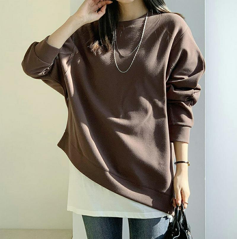 【只今10%OFF】ステッチダイアゴナルTシャツ・全4色・t65671 レディース 【tops】【トップス Tシャツ 長袖 ダイアゴナル ステッチ 単色 無地 シンプル カジュアル ラフ 秋 冬 韓国 ファッション】【ハイホリHIHOLLI】