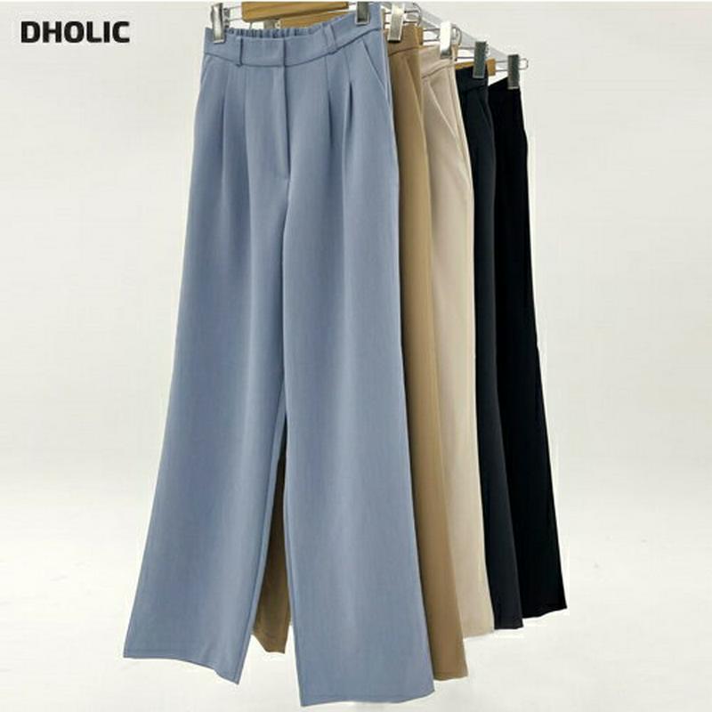 【只今10%OFF】バックゴムスラックス・全5色・t65699 レディース 【pt】【スラックス パンツ ズボン ロングパンツ 単色 無地 シンプル ベーシック オフィスカジュアル 水色 ワイド 秋 冬 韓国 ファッション】【ハイホリHIHOLLI】