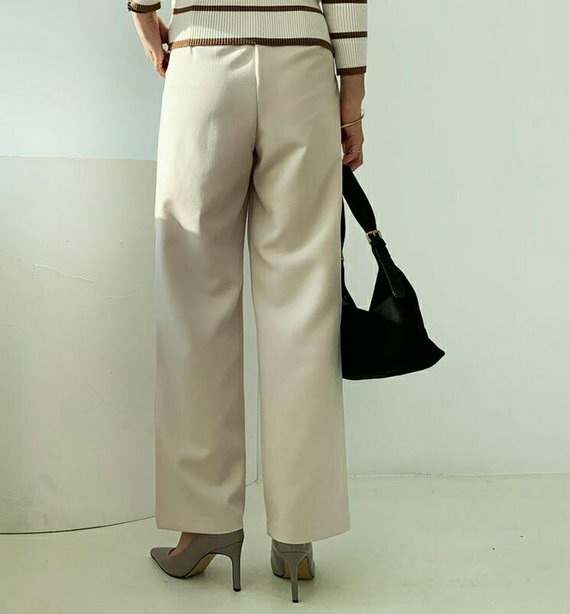 【只今10%OFF】バックゴムスラックス・全5色・t65699 レディース 【pt】【スラックス パンツ ズボン ロングパンツ 単色 無地 シンプル ベーシック オフィスカジュアル 水色 ワイド 秋 冬 韓国 ファッション】【ハイホリHIHOLLI】