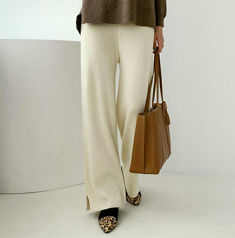 【只今10%OFF】ドロストニットパンツ・全2色・t65698 レディース 【pt】【パンツ ズボン ロングパンツ ニット ニットパンツ ドロスト 単色 無地 シンプル ウエストゴム カジュアル ラフ 秋 冬 韓国 ファッション】【ハイホリHIHOLLI】