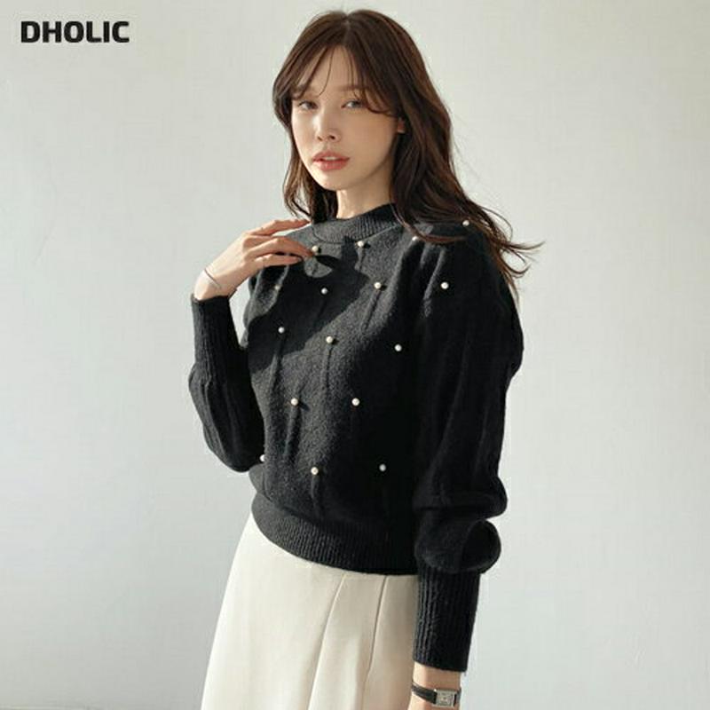 【只今10%OFF】ラウンドパールニット・全3色・b65677 レディース 【tops】【トップス ニット ニットトップス 長袖 パール フェミニン 可愛い かわいい パフ袖 パフスリーブ 秋 冬 韓国 ファッション】【ハイホリHIHOLLI】