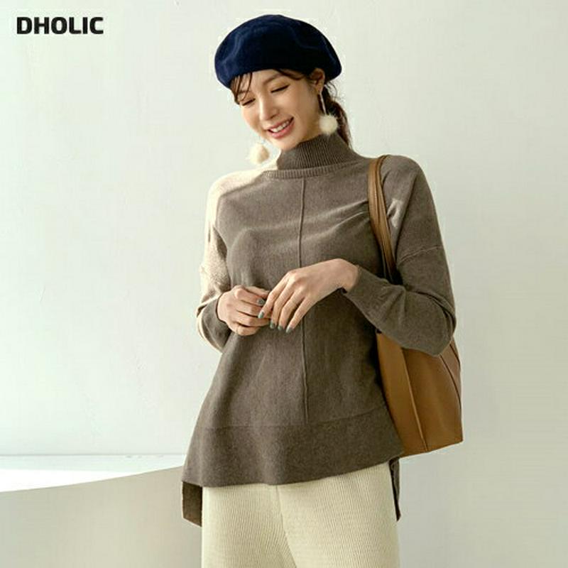 【只今10%OFF】ハイネックルーズニット・全4色・b65682 レディース 【tops】【トップス ニット ニットトップス 長袖 ハイネック 単色 無地 シンプル カジュアル 大人 アンバランス 秋 冬 韓国 ファッション】【ハイホリHIHOLLI】