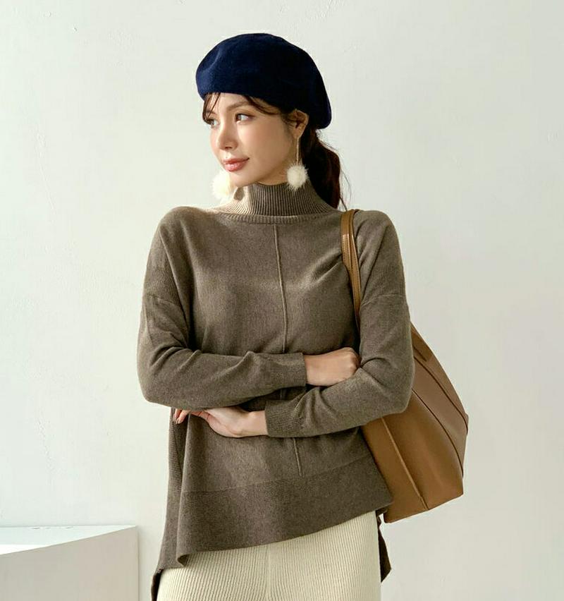 【只今10%OFF】ハイネックルーズニット・全4色・b65682 レディース 【tops】【トップス ニット ニットトップス 長袖 ハイネック 単色 無地 シンプル カジュアル 大人 アンバランス 秋 冬 韓国 ファッション】【ハイホリHIHOLLI】