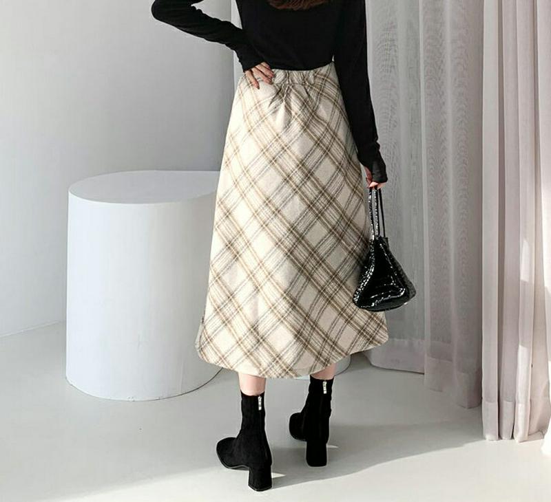 【只今10%OFF】チェックAラインスカート・全2色・t65693 レディース 【sk】【スカート ミディ丈 ミディスカート チェック柄 Aライン 大人 ウール 秋 冬 韓国 ファッション】【ハイホリHIHOLLI】