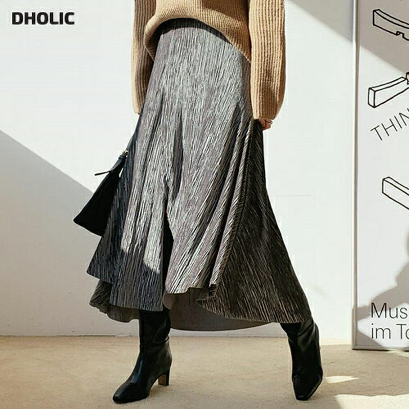 【只今10%OFF】ベロアリブスカート・全3色・b65694 レディース 【sk】【スカート ロング ロングスカート ベロア リブ 単色 シンプル 光沢 揺れ感 フレア フレアスカート アンバランス スリット 秋 冬 韓国 ファッション】【ハイホリHIHOLLI】