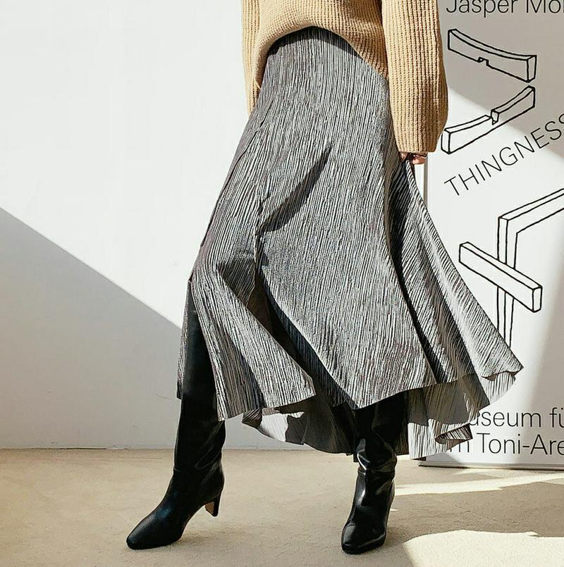 【只今10%OFF】ベロアリブスカート・全3色・b65694 レディース 【sk】【スカート ロング ロングスカート ベロア リブ 単色 シンプル 光沢 揺れ感 フレア フレアスカート アンバランス スリット 秋 冬 韓国 ファッション】【ハイホリHIHOLLI】