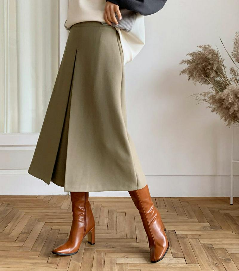 【只今10%OFF】Aラインタックスカート・全3色・b62120 レディース 【sk】【韓国 ファッション ボトムス スカート ロング フレア Aライン 無地 大人 端正 高見え きれいめ カジュアル 秋 冬】
