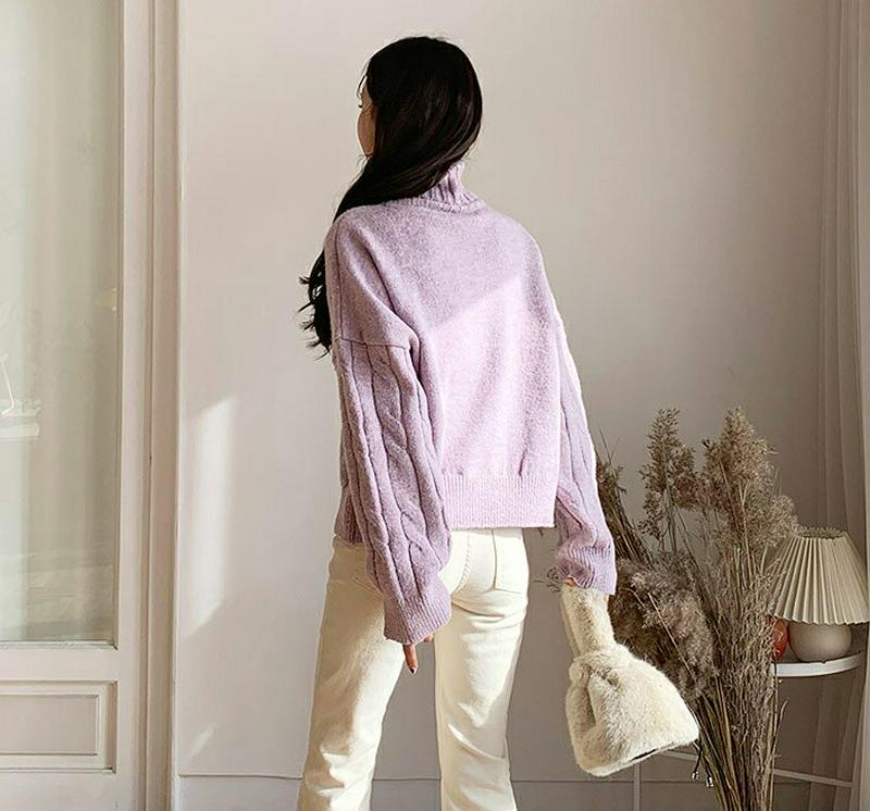 【只今10%OFF】ツイストタートルニット・全4色・b62139 レディース 【tops】【韓国 ファッション トップス ニット ハイネック 長袖 ロングスリーブ ルーズ ゆったり ドロップショルダー 無地 もちもち もっちり カジュアル 秋 冬】
