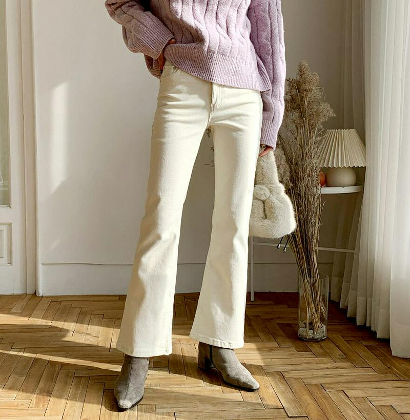 【只今10%OFF】裏起毛ブーツカットパンツ・全3色・t62126 レディース 【pt】【韓国 ファッション ボトムス パンツ ロング フルレングス 10分丈 十分丈 スリム 細身 タイト セミブーツカット 無地 コットンパンツ カジュアル 秋 冬】