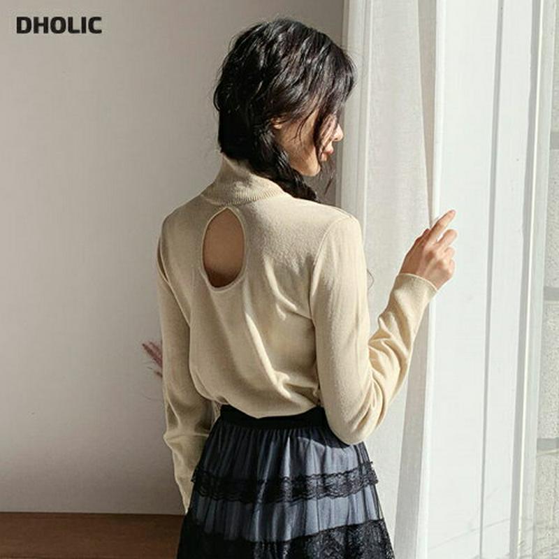 【只今10%OFF】2WAYカットアウトハイネックニット・全3色・b62103 レディース 【tops】【韓国 ファッション トップス ニット ハイネック 長袖 ロングスリーブ スリム 細身 タイト 肌見せ スリット カット カジュアル 秋 冬】