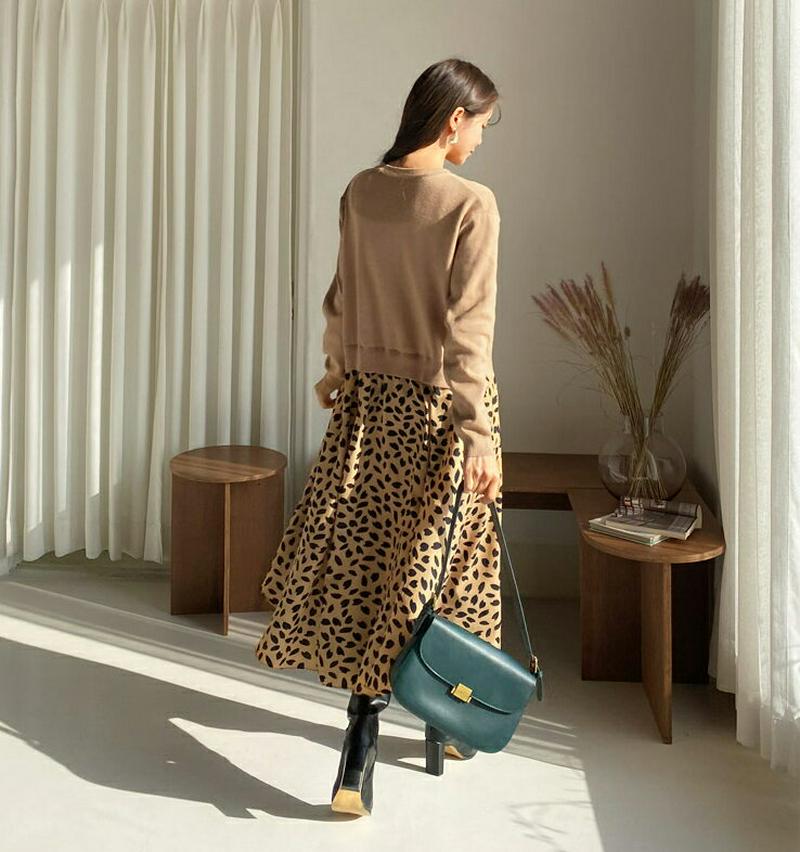 【只今10%OFF】ニットパターンコンビワンピース・全2色・b62144 レディース 【ops】【韓国 ファッション ワンピース ロング フレア Aライン ラウンドネック 長袖 ニット リブニット ルーズ ゆったり パターン 柄 異素材 配色 切替 カジュアル 秋 冬】