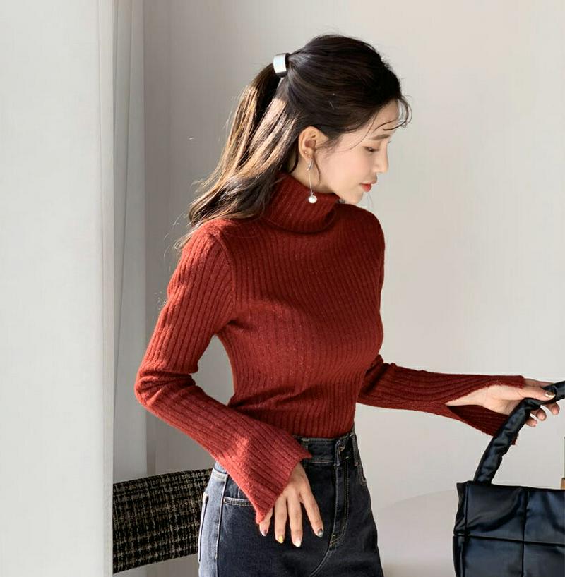 スリットスリーブタートルニット・全4色・t62105 レディース 【tops】韓国ファッション トップス ニット リブタートルネック ハイネック 長袖 ロングスリーブ スリム 細身 タイト バズ メランジ カラーニット ワインレッド クリスマス 赤 骨格ウェーブ クリスマス 秋 冬