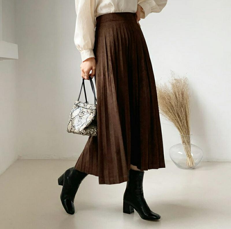 イージープリーツスカート・全5色・t62123 レディース 【sk】【韓国 ファッション ボトムス スカート ロング フレア Aライン プリーツ ウエストゴム 無地 大人 端正 高見え きれいめ カジュアル 秋 冬】