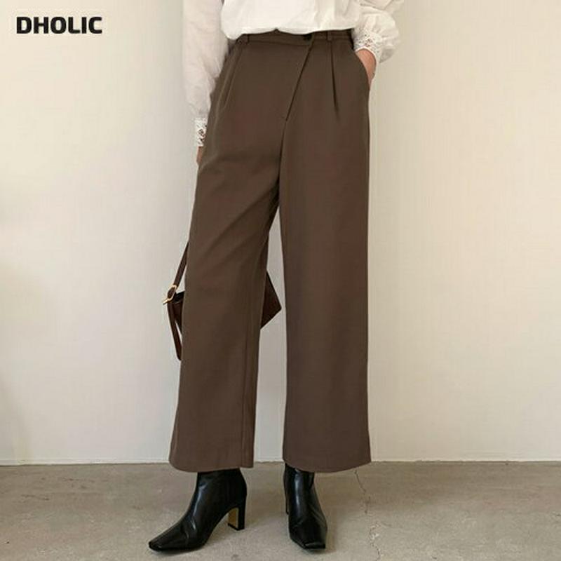 【只今10%OFF】アンバランスウエストスラックス・全3色・b65651 レディース 【pt】【スラックス パンツ ズボン ロングパンツ アンバランス 単色 無地 シンプル ユニーク カジュアル 秋 冬 韓国 ファッション】【ハイホリHIHOLLI】