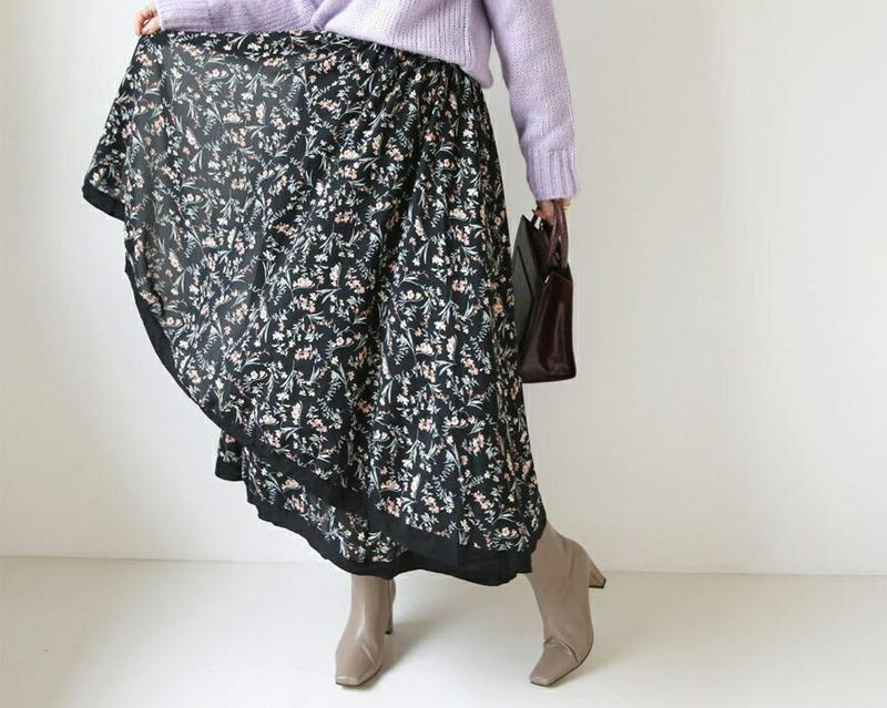 【只今10%OFF】ラップ調フラワースカート・全2色・t65653 レディース 【sk】【スカート ロング ロングスカート 花柄 フラワー ラップデザイン 可愛い かわいい フレア ウエストゴム 揺れ感 秋 冬 韓国 ファッション】【ハイホリHIHOLLI】