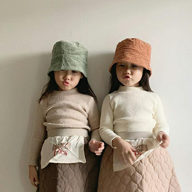 ハーフネックリブTシャツ(kids)・u10135 キッズ【3~8才】【tops】【トップス Tシャツ 長袖 リブ リブトップス ハーフネック 単色 無地 シンプル カジュアル ラフ 女の子 男の子 秋 冬 韓国 韓国子供服 子供 こども 子供服 こども服】【KIDS】