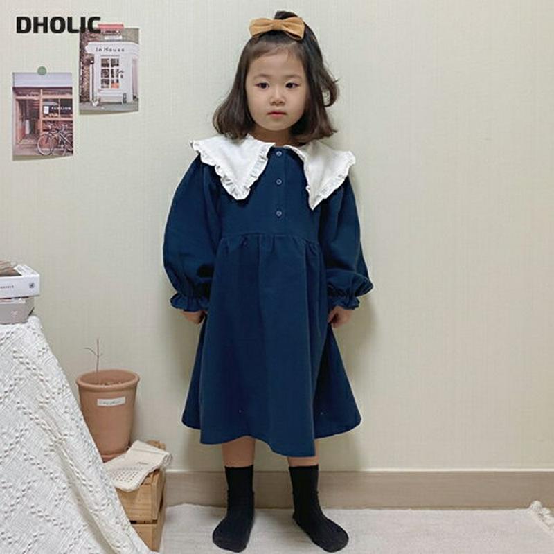 【キッズ30%OFF】ビックカラーコットンワンピース・u09988 キッズ【3~8才】【ops】【ワンピース ロング ロングワンピース 長袖 コットン 綿 ビッグカラー 襟コンシャス ガーリー かわいい 可愛い 女の子 秋 冬 韓国 韓国子供服 子供 こども 子供服 こども服】【KIDS】