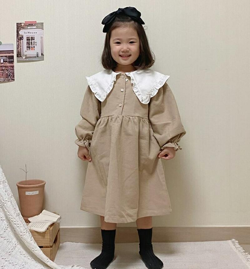 【キッズ30%OFF】ビックカラーコットンワンピース・u09988 キッズ【3~8才】【ops】【ワンピース ロング ロングワンピース 長袖 コットン 綿 ビッグカラー 襟コンシャス ガーリー かわいい 可愛い 女の子 秋 冬 韓国 韓国子供服 子供 こども 子供服 こども服】【KIDS】