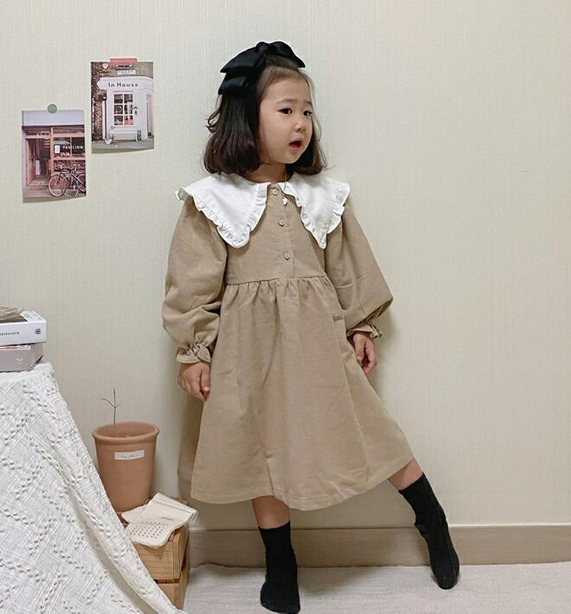 【キッズ30%OFF】ビックカラーコットンワンピース・u09988 キッズ【3~8才】【ops】【ワンピース ロング ロングワンピース 長袖 コットン 綿 ビッグカラー 襟コンシャス ガーリー かわいい 可愛い 女の子 秋 冬 韓国 韓国子供服 子供 こども 子供服 こども服】【KIDS】