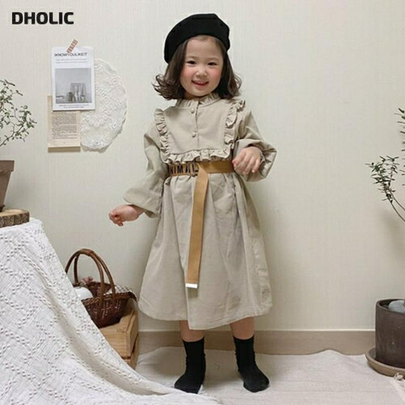 【キッズ30%OFF】ダブルボタンフリルワンピース・u09980 キッズ【3~8才】【ops】【ワンピース ロング ロングワンピース 長袖 フリル 単色 無地 シンプル 可愛い かわいい ガーリー 女の子 秋 冬 韓国 韓国子供服 子供 こども 子供服 こども服】【KIDS】