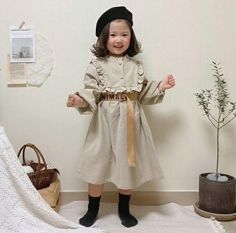 【キッズ30%OFF】ダブルボタンフリルワンピース・u09980 キッズ【3~8才】【ops】【ワンピース ロング ロングワンピース 長袖 フリル 単色 無地 シンプル 可愛い かわいい ガーリー 女の子 秋 冬 韓国 韓国子供服 子供 こども 子供服 こども服】【KIDS】