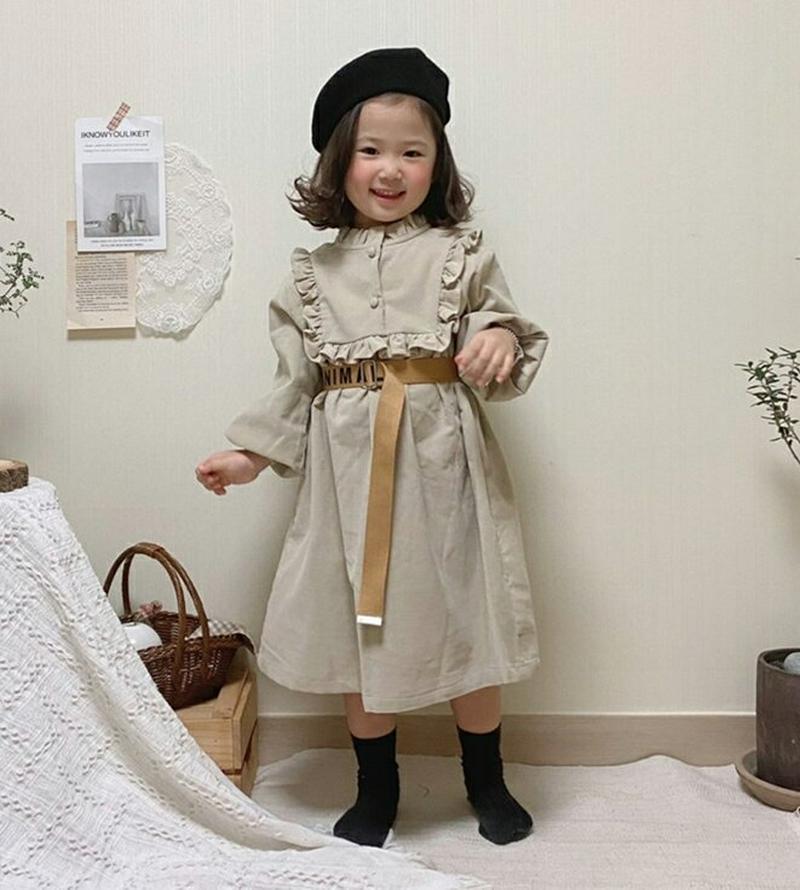 【キッズ30%OFF】ダブルボタンフリルワンピース・u09980 キッズ【3~8才】【ops】【ワンピース ロング ロングワンピース 長袖 フリル 単色 無地 シンプル 可愛い かわいい ガーリー 女の子 秋 冬 韓国 韓国子供服 子供 こども 子供服 こども服】【KIDS】