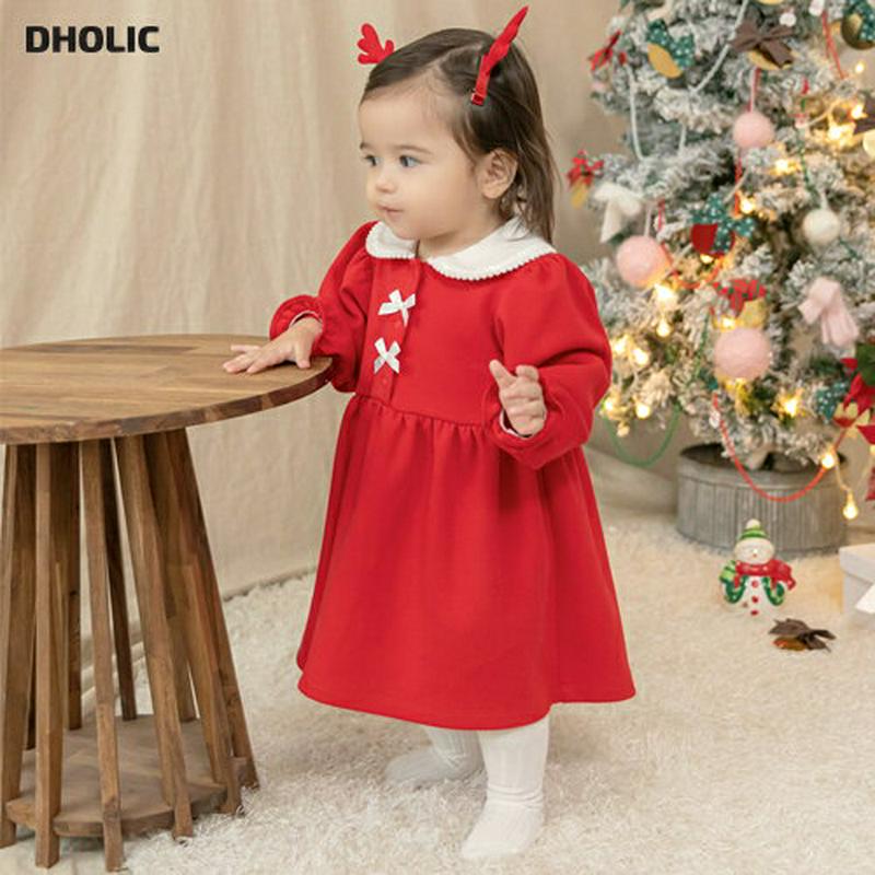 リボンサンタワンピース・p010062 キッズ【0~2才】【ops】【ワンピース ロング ロングワンピース 長袖 サンタ リボン りぼん クリスマス 可愛い かわいい 女の子 冬 韓国 韓国子供服 子供 こども 子供服 こども服】【KIDS】