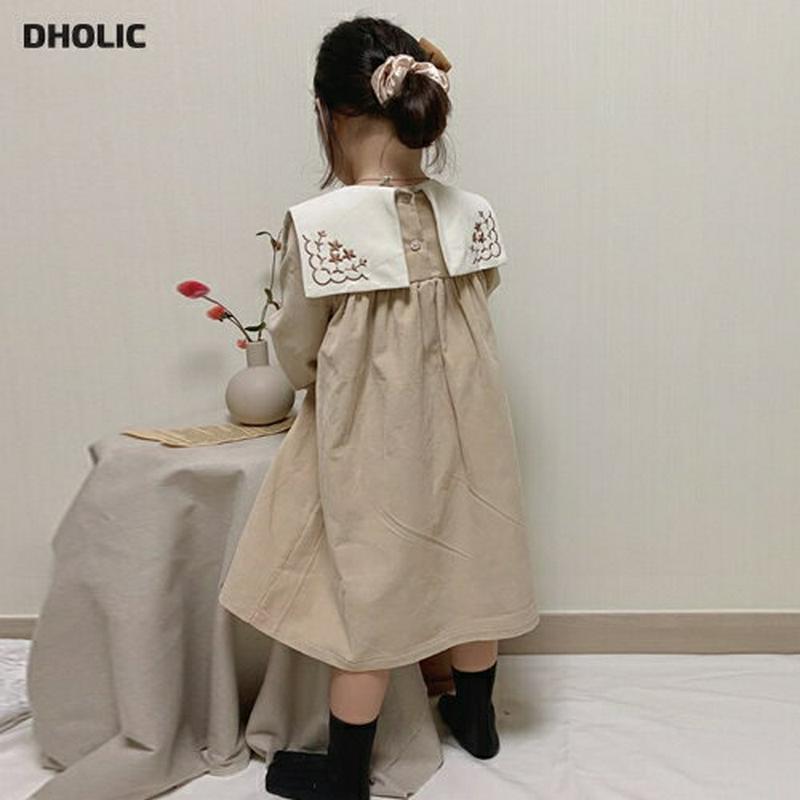 【キッズ30%OFF】配色ボックスネックワンピース・u09997 キッズ【3~8才】【ops】【ワンピース ロング ロングワンピース 長袖 配色 襟コンシャス ナチュラル 可愛い かわいい 女の子 秋 冬 韓国 韓国子供服 子供 こども 子供服 こども服】【KIDS】