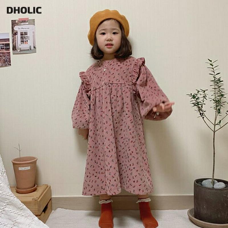 【キッズ30%OFF】花柄コーデュロイフリルワンピース・u09984 キッズ【3~8才】【ops】【ワンピース ロング ロングワンピース 長袖 コーデュロイ 花柄 フラワー フリル ガーリー 女の子 秋 冬 韓国 韓国子供服 子供 こども 子供服 こども服】【KIDS】