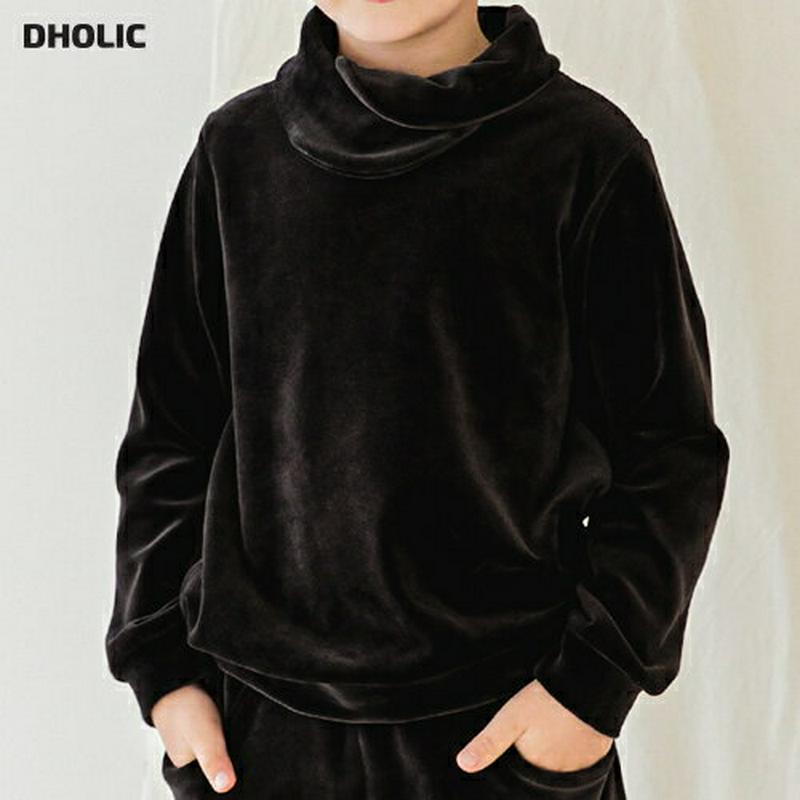 ハーフネックベルベットTシャツ・p009844 キッズ【3~8才】【tops】【トップス Tシャツ 長袖 ハーフネック ベルベット 光沢 ツヤ 単色 無地 シンプル カジュアル 女の子 男の子 秋 冬 韓国 韓国子供服 子供 こども 子供服 こども服】【KIDS】