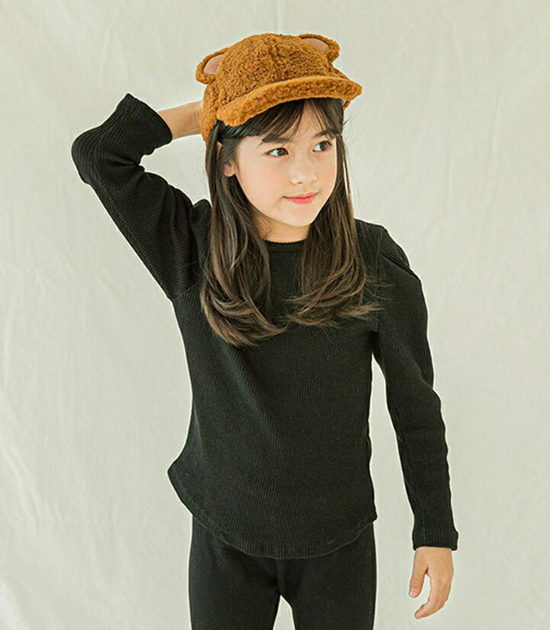長袖リブTシャツ・p009841 キッズ【3~8才】【tops】【トップス Tシャツ 長袖 リブ リブトップス 単色 シンプル カジュアル 女の子 秋 冬 韓国 韓国子供服 子供 こども 子供服 こども服】【KIDS】