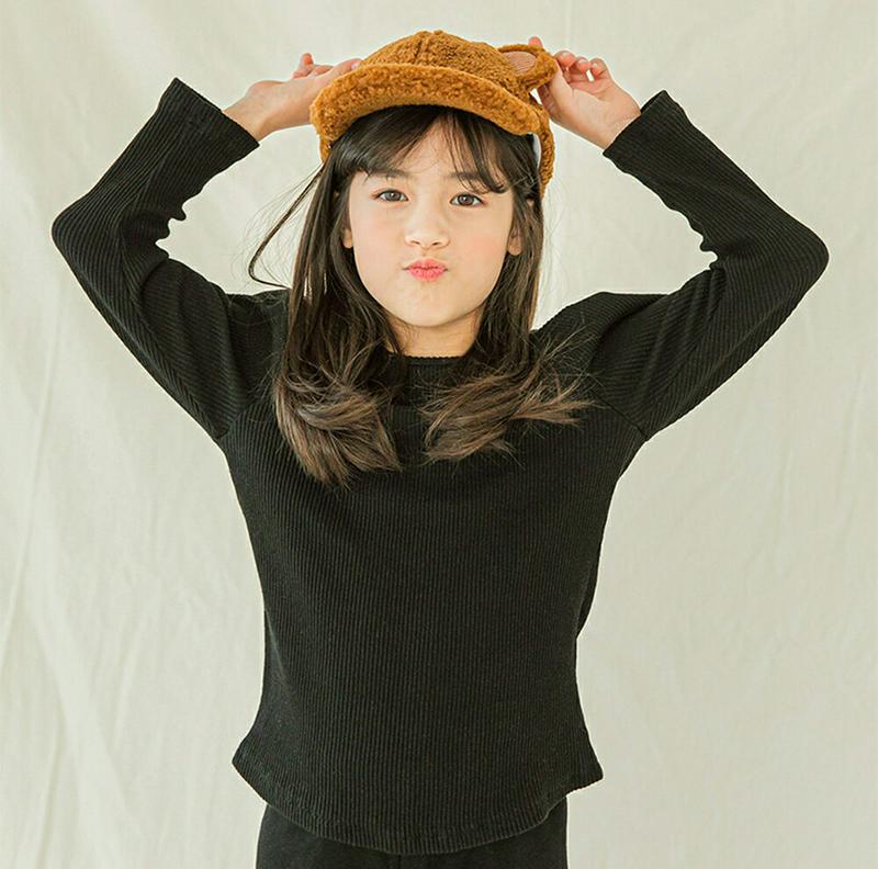 長袖リブTシャツ・p009841 キッズ【3~8才】【tops】【トップス Tシャツ 長袖 リブ リブトップス 単色 シンプル カジュアル 女の子 秋 冬 韓国 韓国子供服 子供 こども 子供服 こども服】【KIDS】