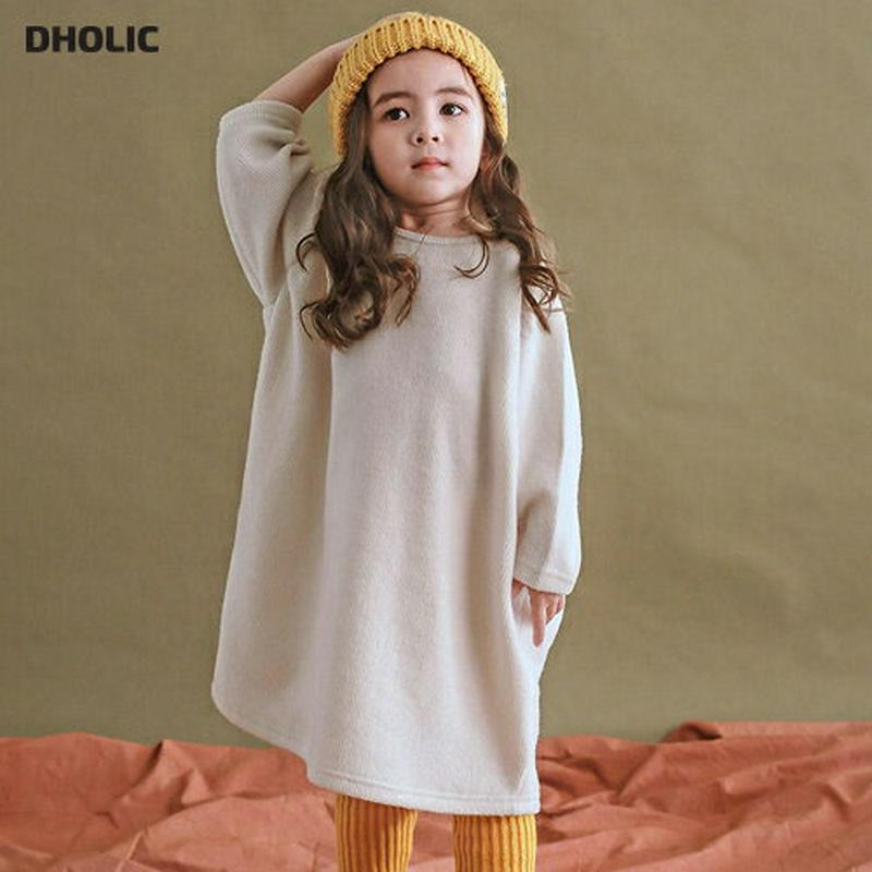 ファー裏地レギンス付ソフトワンピース・p010002 キッズ【3~8才】【ops】【ワンピース ロング ロングワンピース 長袖 単色 無地 シンプル ベーシック ゆったり カジュアル 女の子 冬 韓国 韓国子供服 子供 こども 子供服 こども服】【KIDS】