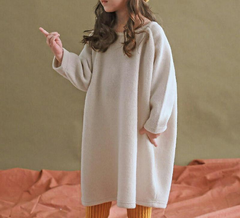 ファー裏地レギンス付ソフトワンピース・p010002 キッズ【3~8才】【ops】【ワンピース ロング ロングワンピース 長袖 単色 無地 シンプル ベーシック ゆったり カジュアル 女の子 冬 韓国 韓国子供服 子供 こども 子供服 こども服】【KIDS】