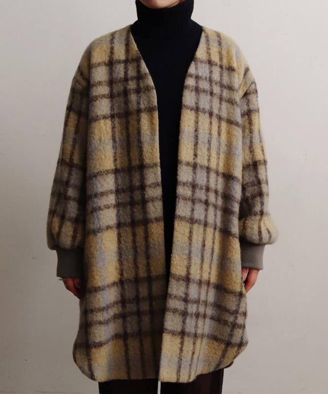 ウールモヘアシャギーチェックＶネックコート（cardo fabrica）