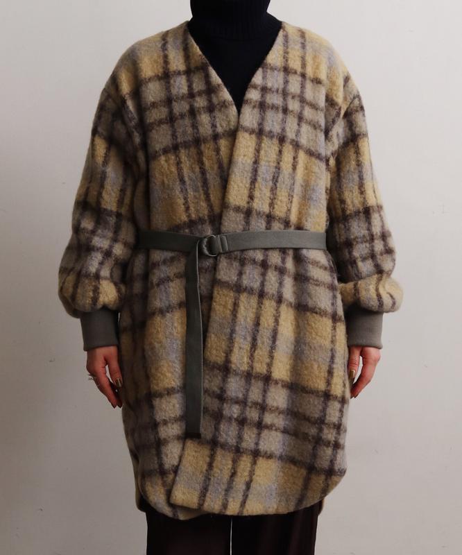 ウールモヘアシャギーチェックＶネックコート（cardo fabrica）