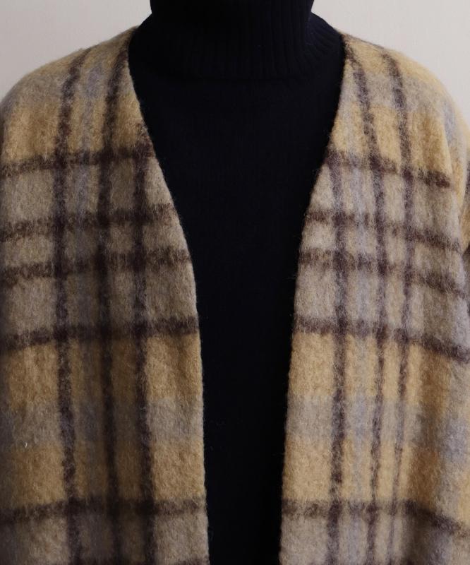 ウールモヘアシャギーチェックＶネックコート（cardo fabrica）
