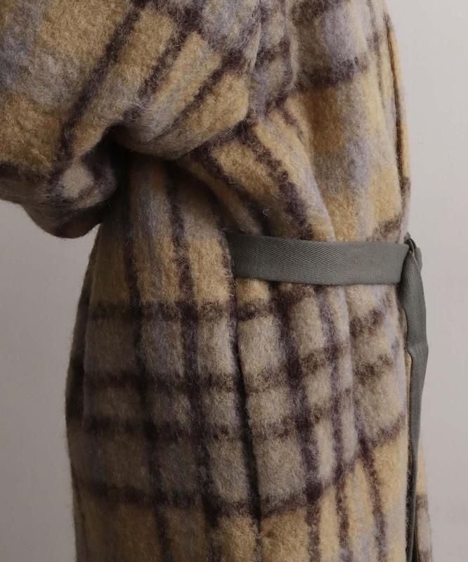 ウールモヘアシャギーチェックＶネックコート（cardo fabrica）