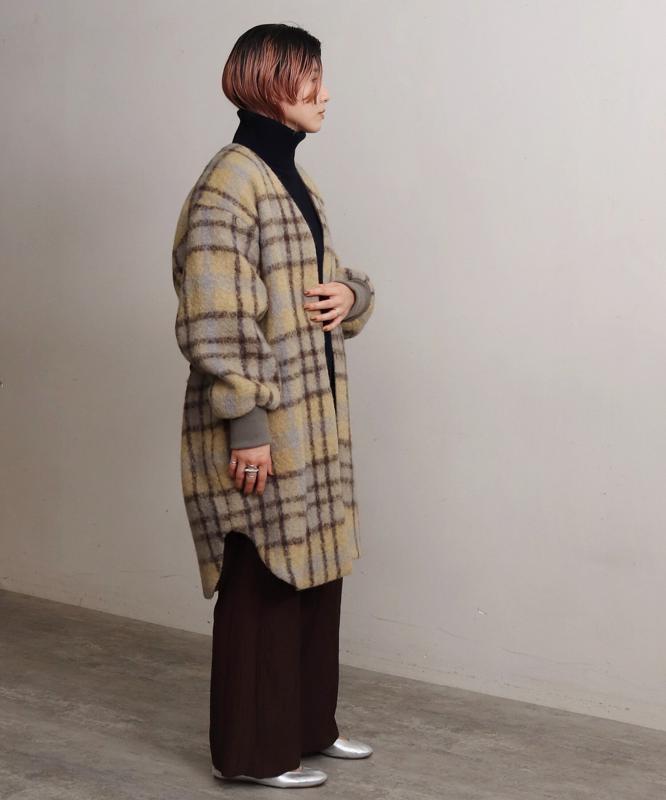 ウールモヘアシャギーチェックＶネックコート（cardo fabrica）