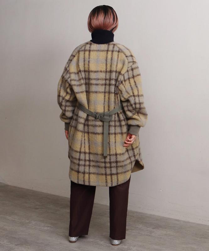 ウールモヘアシャギーチェックＶネックコート（cardo fabrica）