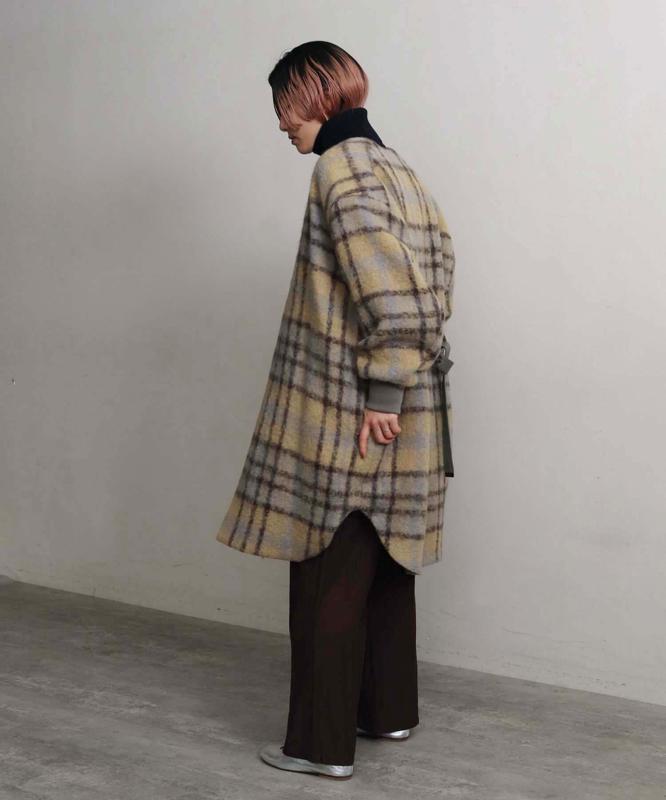 ウールモヘアシャギーチェックＶネックコート（cardo fabrica）