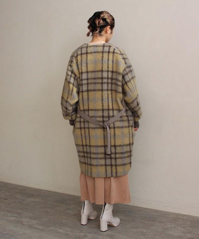 ウールモヘアシャギーチェックＶネックコート（cardo fabrica）