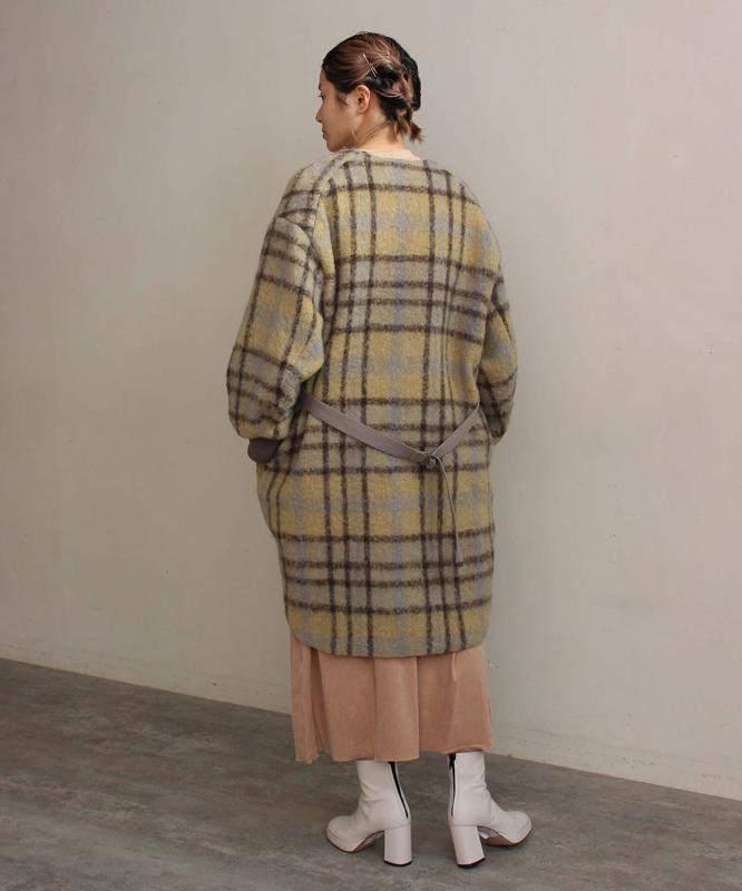ウールモヘアシャギーチェックＶネックコート（cardo fabrica）