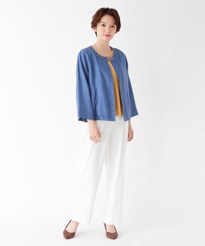 シャンブレーリネンバックレースブルゾン