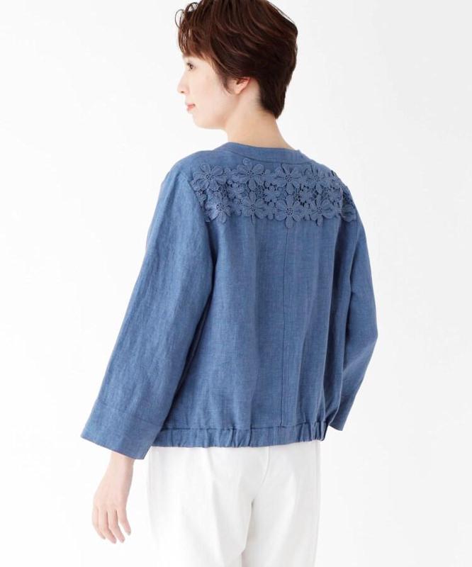 シャンブレーリネンバックレースブルゾン